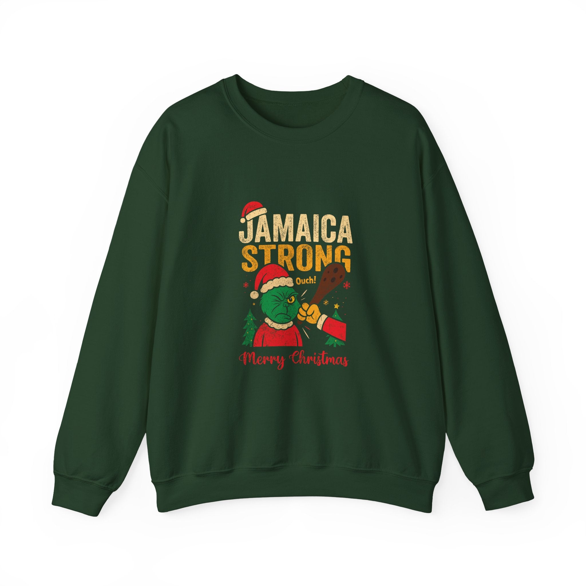 Jamaica Strong Christmas Sweatshirt — Festive Reggae Grinch Holiday Crewneck