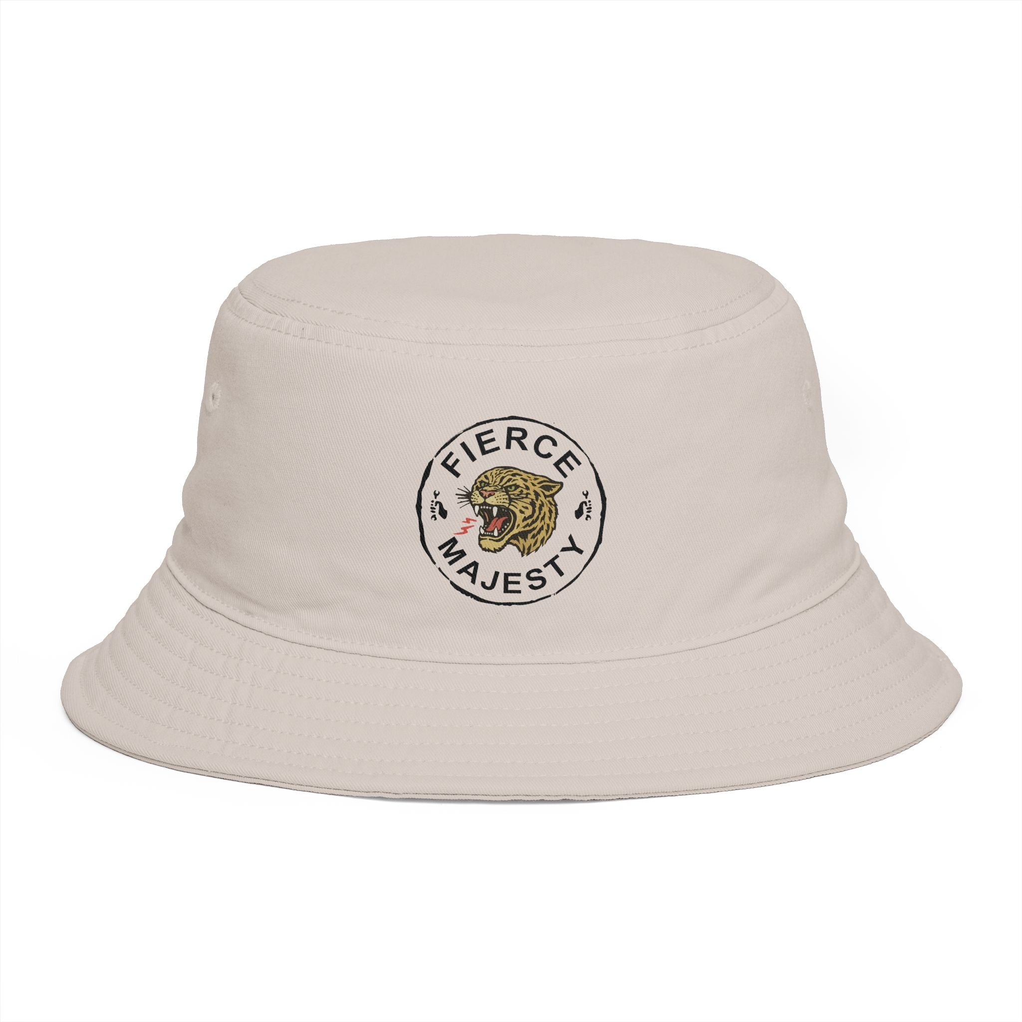 Fierce Majesty Tiger Patch Bucket Hat — Vintage Embroidered Safari Sun Hat